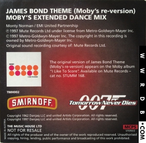 Moby James Bond Theme (Re-Version) European CD single (3") TMH 002 product image photo cover number 1